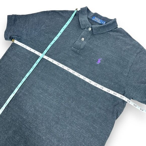 Ralph Lauren Polo Shirt Mens Size Large L Charcoal Gray Short Sleeve Purple Pony - Picture 7 of 8